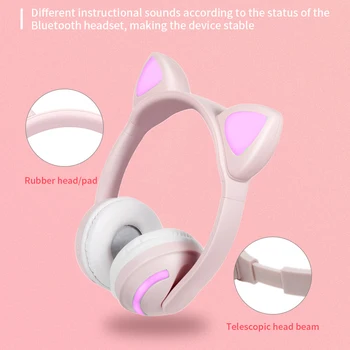 JINSERTA Vaikai Kačių Ausų Ausines Bluetooth 5.0 Žėrintis Stereofoninę laisvų Rankų įrangą, Triukšmo Panaikinimo Muzikos Ausinės, Telefono PC Gimtadienio Dovana