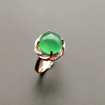 Jadery Vintage Rose Aukso, 925 Sterlingas Sidabro Žiedai Moterims Akmuo Smaragdas Gamtos Green jade Sužadėtuvių Žiedą Vestuvių Papuošalai