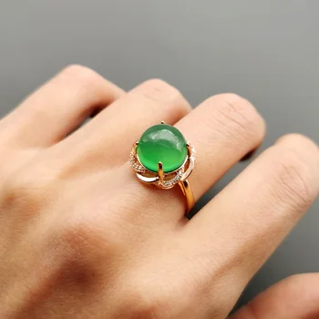 Jadery Vintage Rose Aukso, 925 Sterlingas Sidabro Žiedai Moterims Akmuo Smaragdas Gamtos Green jade Sužadėtuvių Žiedą Vestuvių Papuošalai