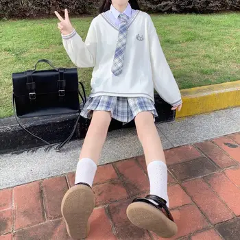 Japonijos Kawaii Girl Lolita Megztinis Nustatyti Saldus, Švelnus Derliaus Preppy Stilius JSK Vienodas Mergina Sluoksniuotos Rankovėmis Mielas Moteris Puloveris Kostiumas