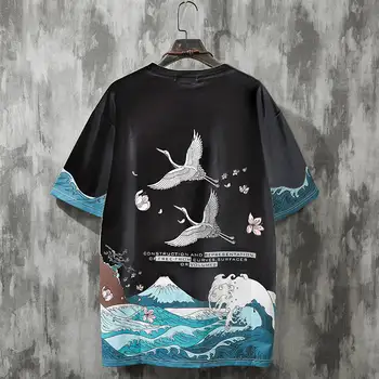 Japonų Hip-Hop T-Shirts Juokinga Banga Print T Shirt Cool Harajuku Marškinėlius Streetwear Vasaros Tees Gatvės Pusė Rankovės T Shirts