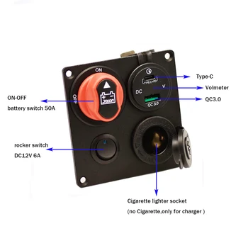 Jtron automobilių šviesos jungiklio skydelis baterijos įkrovimas Tipas-C USB QC3.0 volmeter Cigarečių Degiklio lizdą Automobilio Valtis Marines RV