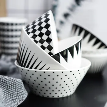 Juoda ir balta geometrinis banga deimanto trikampiu, keramikos dubenėlį ryžių dubenėlį salotų dubenį desertas dubenį kūrybos stiliaus ins