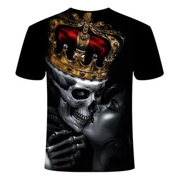 Juodos spalvos marškinėliai 3D Kaukolė karaliaus Vasaros Siaubo marškinėlius vyrų Vasaros Viršūnes Tees Aukštos Kokybės Trumpas Rankovės Mens Hip-Hop Marškinėliai Homme Aprengti