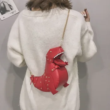 Juokinga 3D animacinių filmų gyvūnų dinozaurų Stegosaurus T-Rex maišelį, kniedės, grandinės atsitiktinis moterų Crossbody bolsa mochila dinosaurio merginos krepšiai