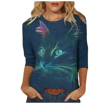 Juokinga Drabužių Pavasario Rudens Atsitiktinis Puloveriai moteriški Drabužiai Cute Kačių 3D Print Long Sleeve T-Shirts Ponios Mados Viršūnes