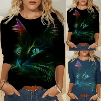Juokinga Drabužių Pavasario Rudens Atsitiktinis Puloveriai moteriški Drabužiai Cute Kačių 3D Print Long Sleeve T-Shirts Ponios Mados Viršūnes