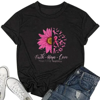 Juostelės Gėlių Plaukioja T-shirt Estetinės Krūties Vėžio Maitintojo Informavimo Marškinėlius Moterims Grafinis Ligos Kovotojas Dovanų Top Tee #109