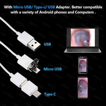 KERUI 480P Otoscope HD 3.9 mm USB IP67 atsparus Vandeniui Endoskopą Kamera Ear Cleaner Borescope KOMPIUTERIO, 