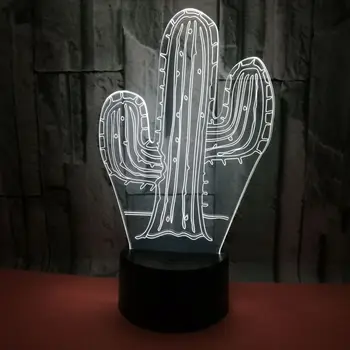 Kaktusas Akrilo 3D Lempa 7 Spalvų Keitimas 3d Naktį 7 Spalvų Šviesos žibintai LED USB Stalo lempos Atmosfera Nakties Namų Dekoro