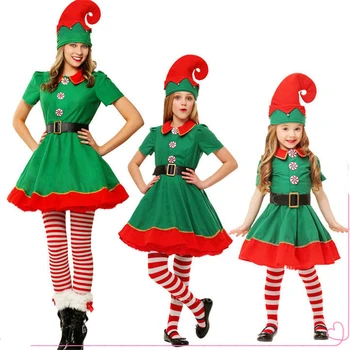 Kalėdų Elf Šeimos derinti Drabužius Motina Dukra Suknelės Tėvas ir Sūnus Vaikams Suaugusiųjų Kalėdos Kostiumas Naujųjų Metų Helovinas Šalis