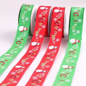 Kalėdų Juostelės 2,5 cm Pločio ir 9 Metrų Ilgio Raudonos, Žalios Siūlų Juostelės Linksmų Kalėdų Santa Sniego Snaigė Spausdinti