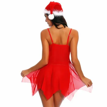 Kalėdų Sleepwear Naktį Suknelė Moterims Švenčių Seksualus V-kaklo Išsiliejo Miega Suknelė, naktiniai drabužiai Moterims Nuisette Sexy