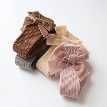 Kalėdų kūdikių mergaičių kojinės didelis aksomo bowknot pusėje dizaino princess merginos batai kojinės vaikams kojų šildytuvus meias chaussettes
