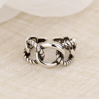 Kanapių Virvė Retro Žiedas Korėjos 925 Sterlingas Sidabro Kūrybos Open Joint Piršto Žiedą Uodega Papuošalai