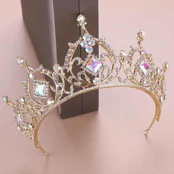 Karšto Pardavimo Retro Baroko Turas Gold Crystal Tiara Vainikėliai Diadem Girl Karalienė Nuotaka Vestuvių Vestuvių Plaukų Papuošalai Headpieces