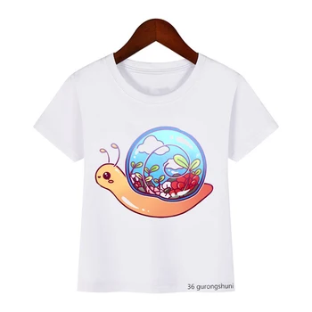Kawaii vaikiški marškinėliai mielas sraigė animacinių filmų spausdinti mergina marškinėliai vasaros unisex atsitiktinis viršų mados marškinėlius vaikų užsakymą drabužių
