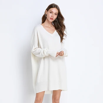 Kašmyro Megztinių Suknelė Moterims 2020 Naują Atvykimo Žiemos/ Rudens V-Kaklo Moterų Suknelės Ilgai Stiliaus 5Colors Džemperiai