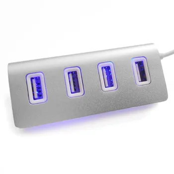 Kebidu Didelės Spartos Mini 4 Port Mėlyna LED Lemputė USB Hub Splitter Aliuminio Energijos 