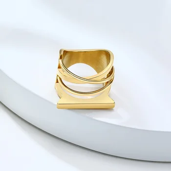 Kelių sluoksnis didžiuoju Pirštu Žiedai Moterims Crossover gražus dizainas, Nerūdijančio Plieno, Aukso Spalvos Žiedas