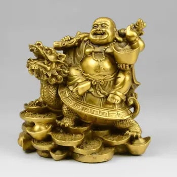 Kinijos Žalvario Juoktis Maitrėjos Budos Sėdėti Dragon Vėžlys Statula