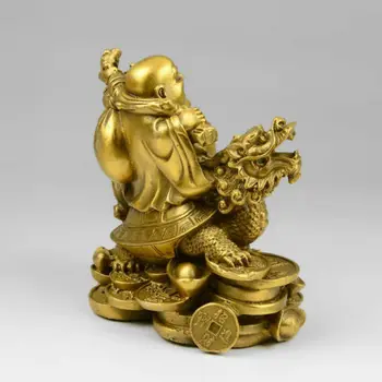 Kinijos Žalvario Juoktis Maitrėjos Budos Sėdėti Dragon Vėžlys Statula