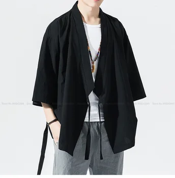 Kinų Stiliaus Vyrų Retro Mados Laisvi Juodas Megztinis Striukės, Paltai Viršūnes Tao Skraiste Japonijos Harajuku Kimono Azija Rytų Drabužiai