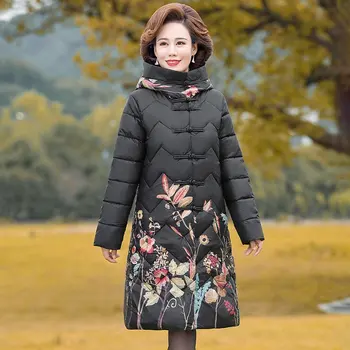 Kinų stiliaus Plonas Retro Ilgai Medvilnės Kailis 2020 M. Žiemos Nauja, Moterų Parko nacionalinės stiliaus didelis dydis atspausdinta Medvilnės Striukė