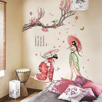 Kinų stiliaus Senovės Cheongsam Mergina Sienų Lipdukai gyvenamojo kambario, Miegamojo, Vaikų kambario Sienų Dekoras Meno Poezijos Lipdukai dc-8 tipo Freska