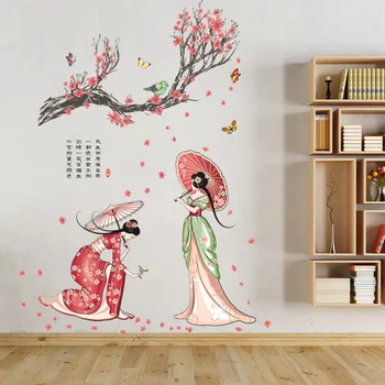 Kinų stiliaus Senovės Cheongsam Mergina Sienų Lipdukai gyvenamojo kambario, Miegamojo, Vaikų kambario Sienų Dekoras Meno Poezijos Lipdukai dc-8 tipo Freska