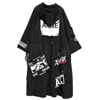 Korėjos Punk Ilgai Laisvi Juodas Tranšėjos Paltai Moterims Gotikos Batwing Rankovės Paltas Rudens Žiemos Streetwear Negabaritinių Outwear