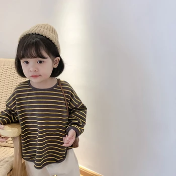 Korėjos Stiliaus Baby Girl Drabužius ilgomis Rankovėmis Dryžuotas marškinėliai Atsitiktinis Palaidų Vaikai Tee Viršūnes Bamblys Marškinėlius BC105