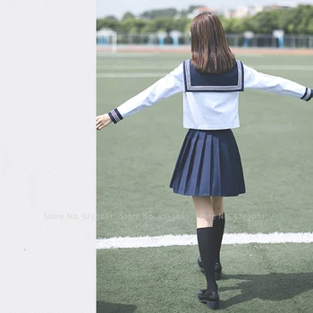 Korėjos karinio jūrų Laivyno Jūreivis vidurinės Mokyklos Uniformą JK Kostiumas Japonų Stiliaus Mergina, T-marškinėliai, Topai Klostuotas Sijonas Moterims Kawaii Anime Cosplay Kostiumas