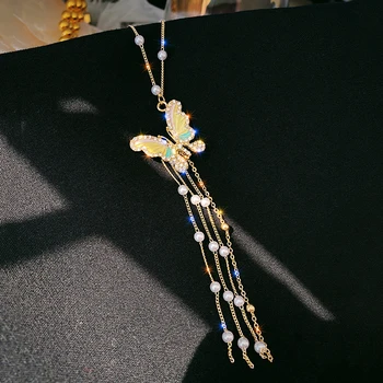Korėjos naujo dizaino bižuterijos perdėti smart spalva varva drugelis ilgos grandinės pearl kutas karoliai pakabukas skirta moterims