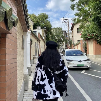 Korėjos Žiemos Mados Harajuku BF Stiliaus Užtrauktukas Medvilnės Drabužius, Vintage Karvė Visą Rankovėmis Striukė ėriukų vilna Išlaikyti Šiltas viršutinių drabužių siuvimas