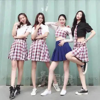 Kpop korėjos Įžymybė Etapo rezultatus dainavimo drabužius 2 dalių rinkinys moterims studentų kolegijos vėjo marškinėliai, trumpas sijonas, dviejų dalių komplektas