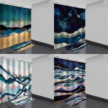 Kraštovaizdžio stiliaus Vandeniui Vonios kambarys Dušo Užuolaidos su Kabliukais Vonios kilimėlis 3D Tapyba Spausdinti Vonios kambarys Maudymosi Užuolaidos Vandeniui