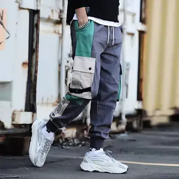 Krovinių Haremas Patckwork Pants Mens Atsitiktinis Poilsiu Baggy Kelnės Harajuku Streetwear Hip-Hop Kelnes Vyrų Mados Sweatpants Vyras