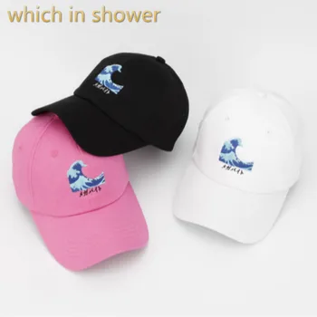 Kuris dušas unisex siuvinėjimo jūros bangų beisbolo kepuraitę hip-hop vyrų banguoti snapback skrybėlę moterų medvilnės reguliuojamas, lenktas vasaros skrybėlės
