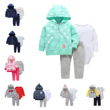 Kūdikis, Kūdikis Berniukas Mergaičių Drabužius ilgomis rankovėmis hoodies Sweatershirt+Kelnės+bodysuits Žiemos 3 Gabalus Rinkiniai Naujagimiui drabužiai
