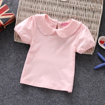Kūdikių mergaičių marškinėliai 2020 medvilnės trumpas rankovėmis moteriška vaikų vasaros marškinėlius peter pan apykaklės saldus camisetas vaikai viršuje tees