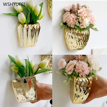 Kūrybinės Europos auksas sienos kabo keramikos vaza, vazonas sienų apdailai netikrą vazonas sienos freskos apdailos gėlių krepšelis