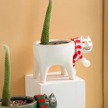 Kūrybos Animacinių Filmų Gyvūnų Keramikos Cute Kačių Vazonas Vaza Kaktusas Sultingi Augalai Vazoninių Amatų Gėlių Kompozicijų Namų Puošybai