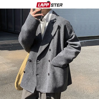 LAPPSTER Mens Derliaus Dryžuotas Paltas 2020 Vilnos Kailis Vyrų Japonijos Streetwear Didelis Atvartas Žiemos Paltai Vyrų Harajuku Striukės, Paltai