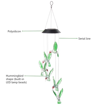 LED Saulės Hummingbird Bell Sieniniai šviestuvai Vandeniui Lauko Kabinti Aiškiai Spalvinga Šviesos, Vėjo Varpeliais, Lempos Gamtos Dekoras