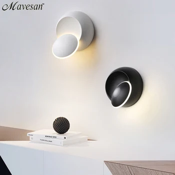 LED Sienos Lempos 360 laipsnių sukimosi reguliuojamas lovos šviesos Baltos ir Juodos kūrybos sienos lempos Juoda moderni praėjimo apvalios lempos