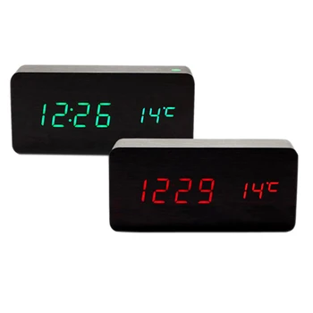 LED medinės Lentos, žadintuvas+Temperatūros skaitmeninis stalo laikrodis su balso aktyvuota,Baterija/USB power miegamojo kambarį laikrodžiai