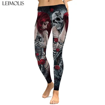 LEIMOLIS seksualus Gotikos Grožis skeletas spausdinti push up antblauzdžiai plius dydis moterų fitneso treniruotės punk aukšto juosmens spandex leggins
