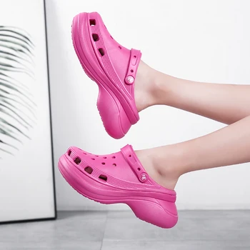 LLUUMIU sandalai moterims 2020 metų Vasaros crocks Moterų Platforma Sodo Batai Padidinti Užkemša Lauko Croks Paplūdimio šlepetės pleišto sandalai