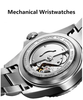 LOREO Prabangos Prekės ženklo Vyrai Nardymo 200M Kariuomenės Karinių Laikrodžiai vyriški Mechaninė Data, Laikrodis Vyras Nerūdijančio Plieno Dirželis Sporto Žiūrėti